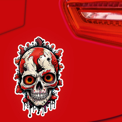 Roter Zombie Totenkopf Aufkleber Cartoon - Ansicht 3