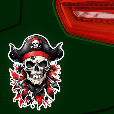 Roter Piraten Totenkopf Aufkleber Cartoon - Ansicht 3