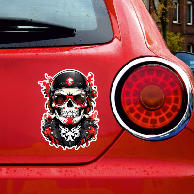 Roter Biker Totenkopf Aufkleber Cartoon - Ansicht 2