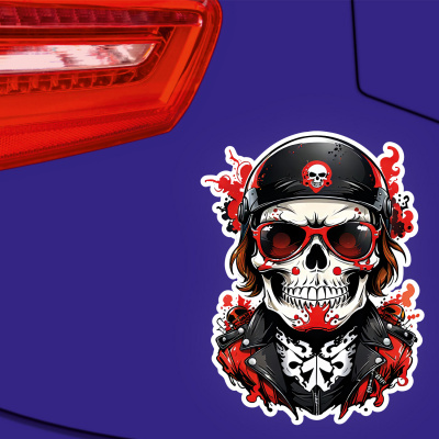 Roter Biker Totenkopf Aufkleber Cartoon - Ansicht 3