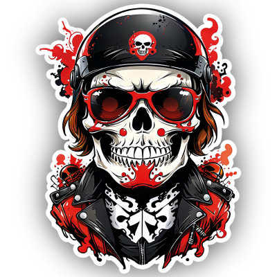 Roter Biker Totenkopf Aufkleber Cartoon