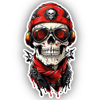 Roter Piloten Totenkopf Aufkleber Cartoon