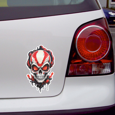 Roter Alien Totenkopf Aufkleber Cartoon - Ansicht 2