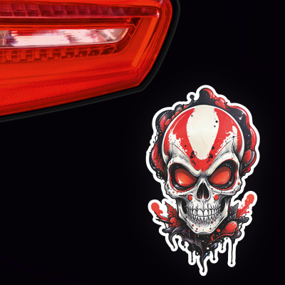 Roter Alien Totenkopf Aufkleber Cartoon - Ansicht 3