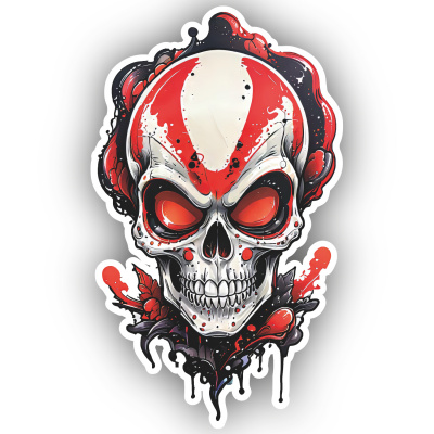 Roter Alien Totenkopf Aufkleber Cartoon