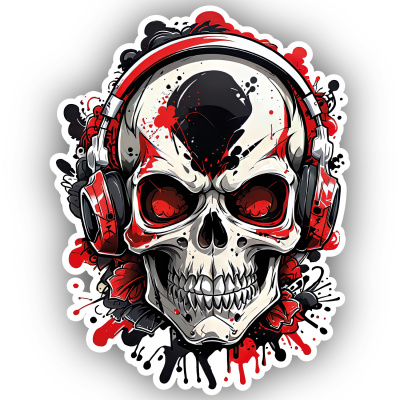 Roter Gamer Totenkopf Aufkleber Cartoon