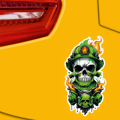 Grner Feuerwehr Totenkopf Aufkleber Cartoon - Ansicht 3