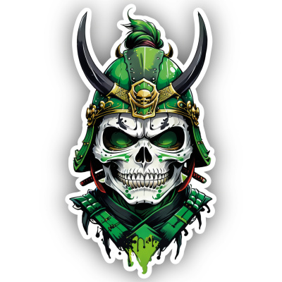 Grner Samurai Totenkopf Aufkleber Cartoon