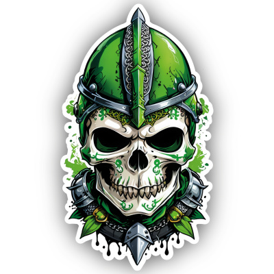 Grner Ritter Totenkopf Aufkleber Cartoon