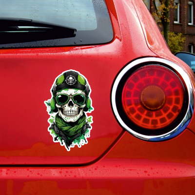 Grner Piloten Totenkopf Aufkleber Cartoon - Ansicht 2