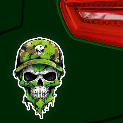 Grner Totenkopf mit Kappe Aufkleber Cartoon - Ansicht 3