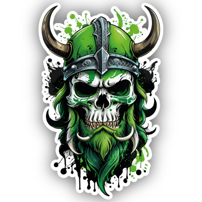 Grner Wikinger Totenkopf Aufkleber Cartoon