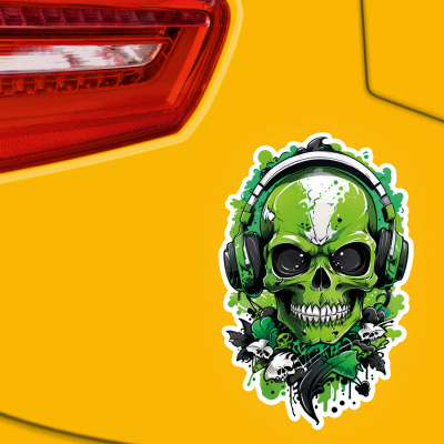 Grüner Gamer Totenkopf Aufkleber Cartoon - Ansicht 3