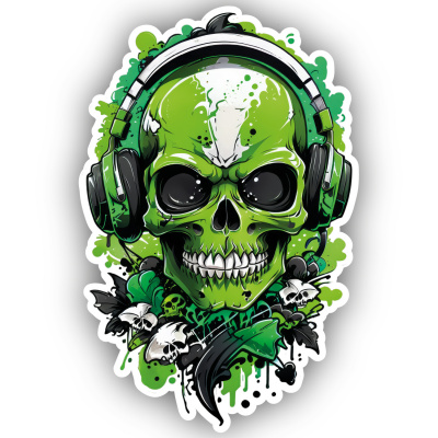 Grner Gamer Totenkopf Aufkleber Cartoon