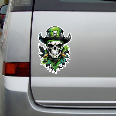 Grüner Piraten Totenkopf Aufkleber Cartoon - Ansicht 2
