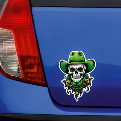 Grner Cowboy Totenkopf Aufkleber Cartoon - Ansicht 2