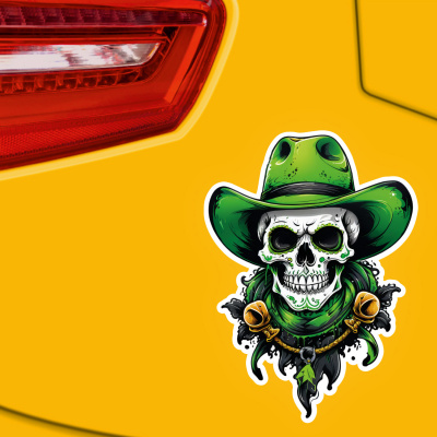 Grner Cowboy Totenkopf Aufkleber Cartoon - Ansicht 3