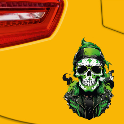 Grner Biker Totenkopf Aufkleber Cartoon - Ansicht 3