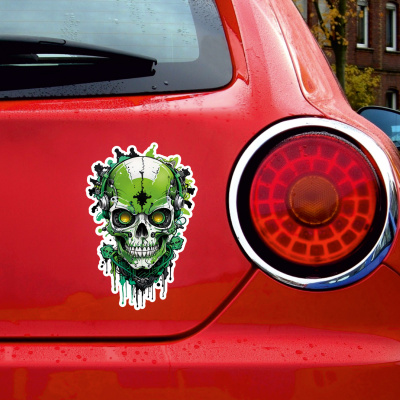 Grner Cyborg Totenkopf Aufkleber Cartoon - Ansicht 2