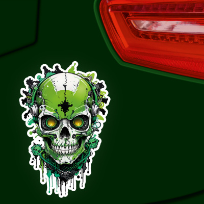 Grner Cyborg Totenkopf Aufkleber Cartoon - Ansicht 3