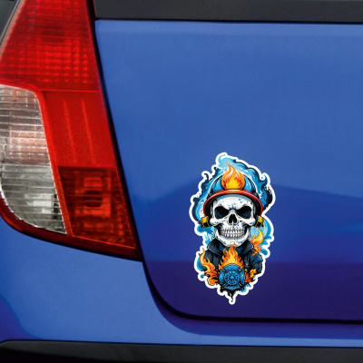 Blauer Feuerwehr Totenkopf Aufkleber Cartoon - Ansicht 2