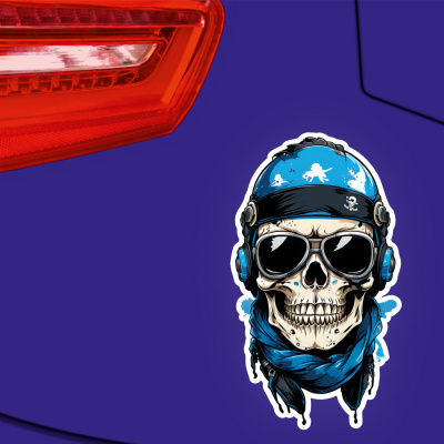 Blauer Piloten Totenkopf Aufkleber Cartoon - Ansicht 3