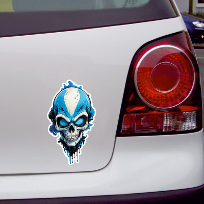 Blauer Alien Totenkopf Aufkleber Cartoon - Ansicht 2