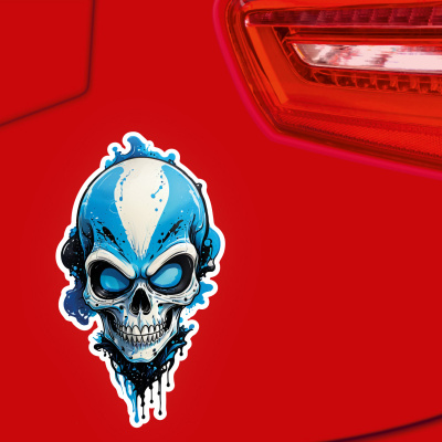 Blauer Alien Totenkopf Aufkleber Cartoon - Ansicht 3