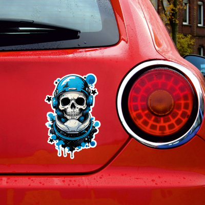 Blauer Astronaut Totenkopf Aufkleber Cartoon - Ansicht 2