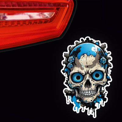 Blauer Zombie Totenkopf Aufkleber Cartoon - Ansicht 3