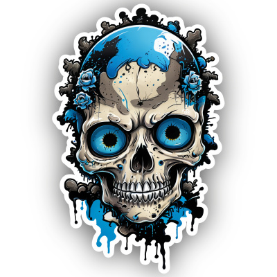 Blauer Zombie Totenkopf Aufkleber Cartoon