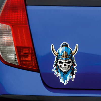 Blauer Samurai Totenkopf Aufkleber Cartoon - Ansicht 2
