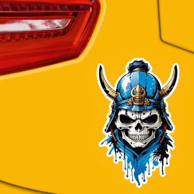 Blauer Samurai Totenkopf Aufkleber Cartoon - Ansicht 3