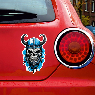 Blauer Wikinger Totenkopf Aufkleber Cartoon - Ansicht 2