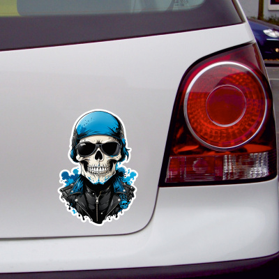 Blauer Biker Totenkopf Aufkleber Cartoon - Ansicht 2