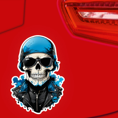 Blauer Biker Totenkopf Aufkleber Cartoon - Ansicht 3