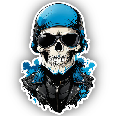 Blauer Biker Totenkopf Aufkleber Cartoon