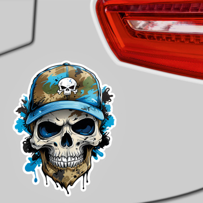 Blauer Totenkopf mit Kappe Aufkleber Cartoon - Ansicht 3