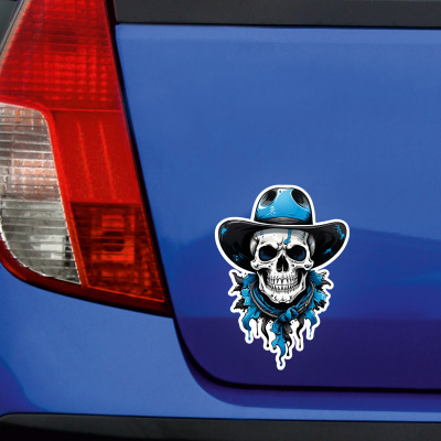 Blauer Cowboy Totenkopf Aufkleber Cartoon - Ansicht 2
