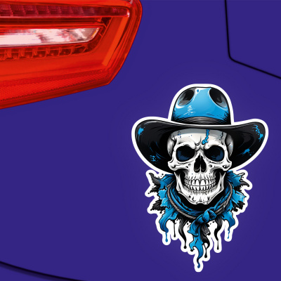 Blauer Cowboy Totenkopf Aufkleber Cartoon - Ansicht 3
