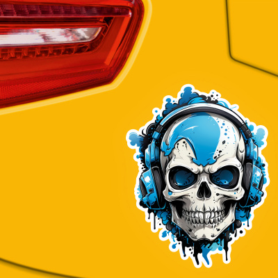 Blauer Gamer Totenkopf Aufkleber Cartoon - Ansicht 3