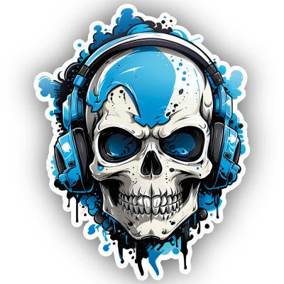 Blauer Gamer Totenkopf Aufkleber Cartoon