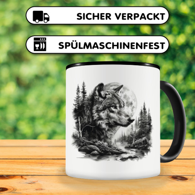 Tasse mit dem Motiv Wolf im Wald - Ansicht 4