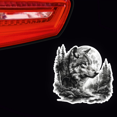 Wolf in Wald Szene Aufkleber Illustration - Ansicht 3