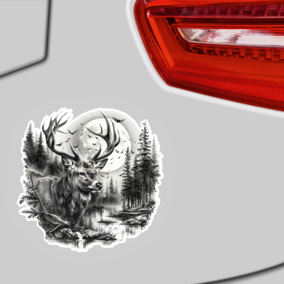 Hirsch in Wald Szene Aufkleber Illustration - Ansicht 3
