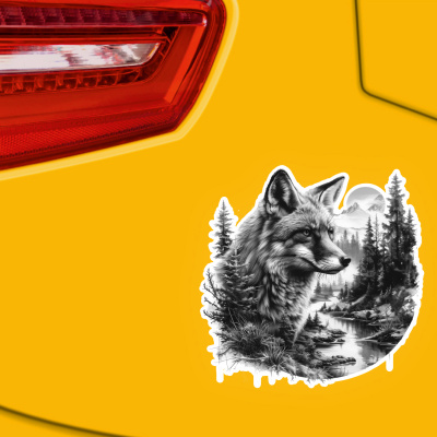 Fuchs in Wald Szene Aufkleber Illustration - Ansicht 3