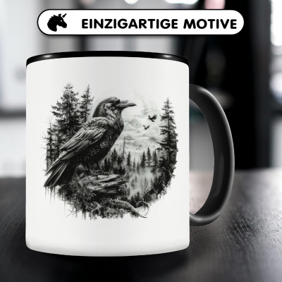 Tasse mit dem Motiv Rabe Kr�he im Wald - Ansicht 3