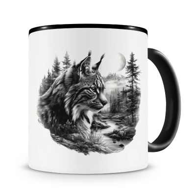 Tasse mit dem Motiv Luchs im Wald