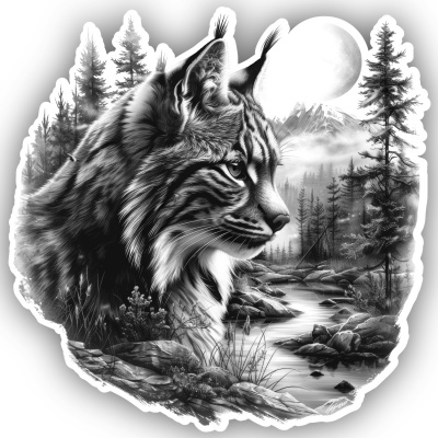 Luchs in Wald Szene Aufkleber Illustration