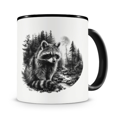 Tasse mit dem Motiv Waschbr im Wald